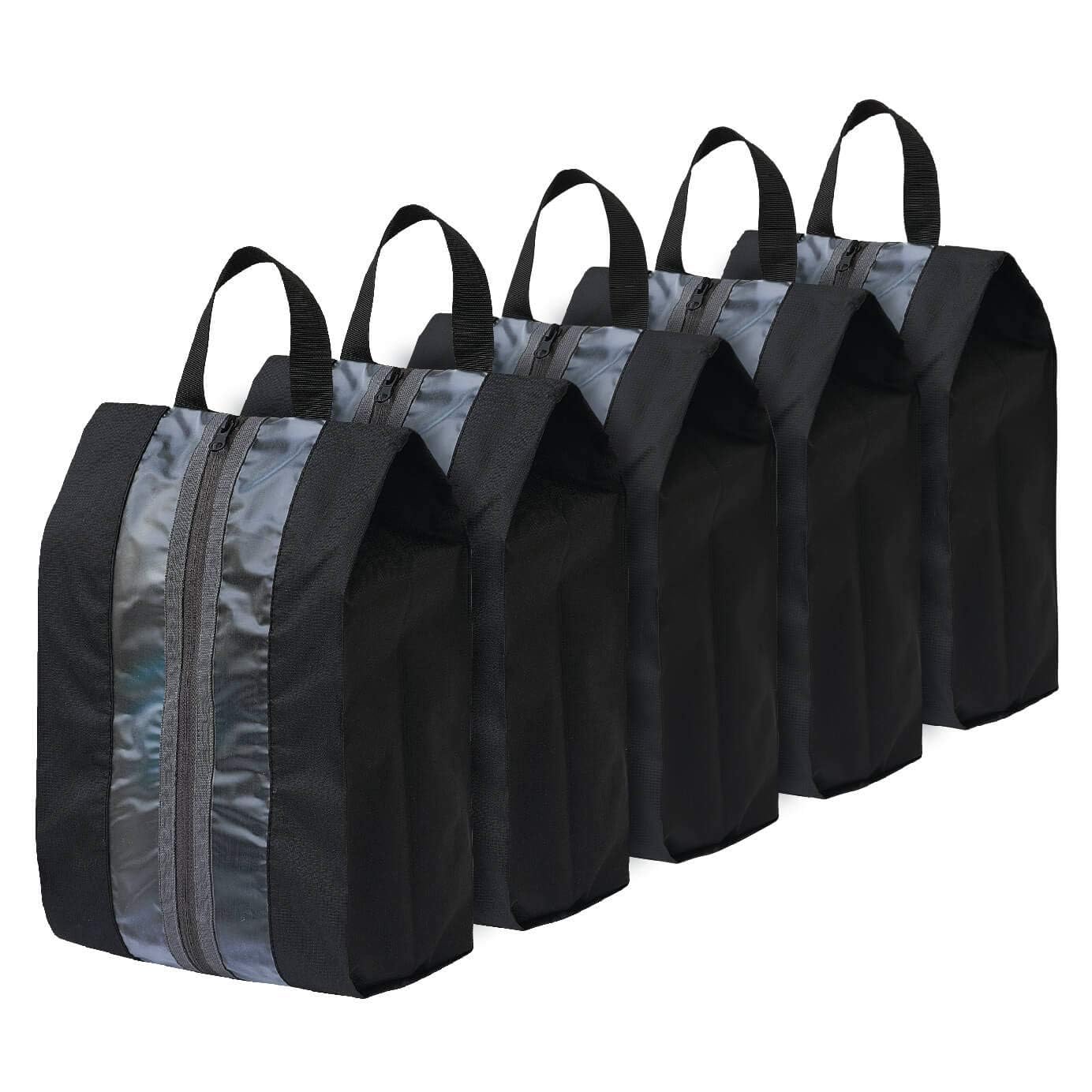 Pack of 5 Shoe Pouch with Zipper Travel Organizer Waterproof Shoe Bag Packing and Gym - Footwear Portable Storage - Set of 5 - Black-image-30