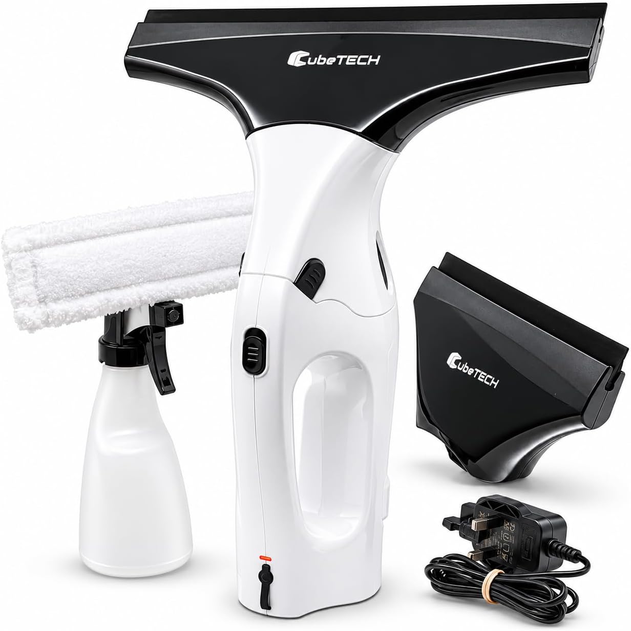 CubeTECH CTWV2 cordless window vac with wide and slimline nozzles
