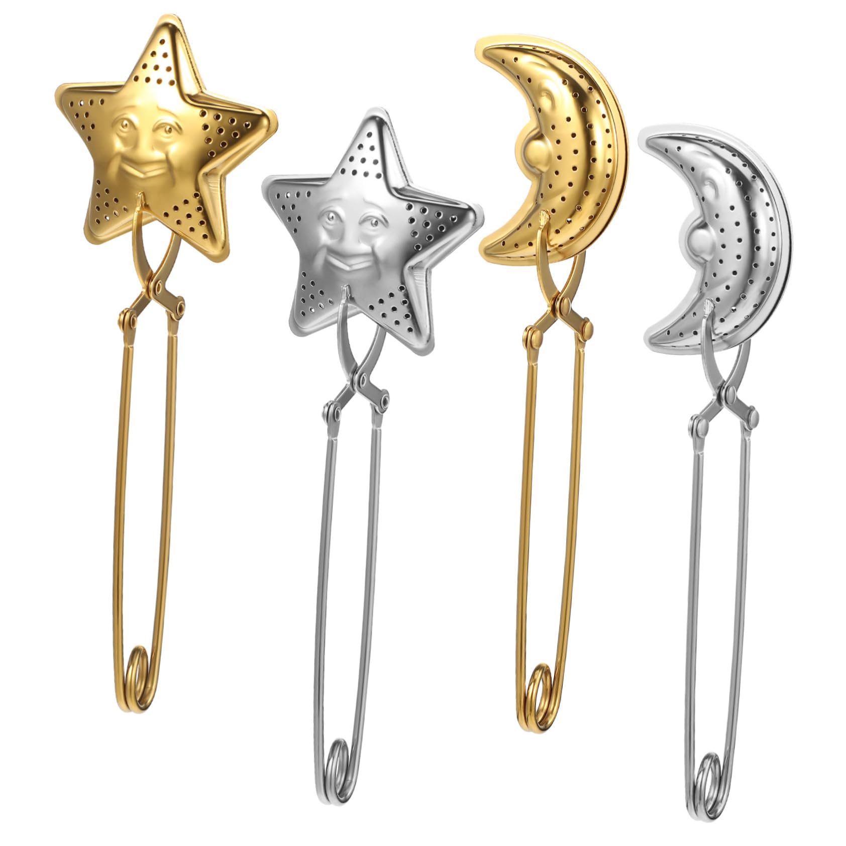STOBOK Set of 4 Stainless Steel Snap Tea Strainers Unique Star Moon Shape Fine Mesh Tea Infusers for Loose Leaf