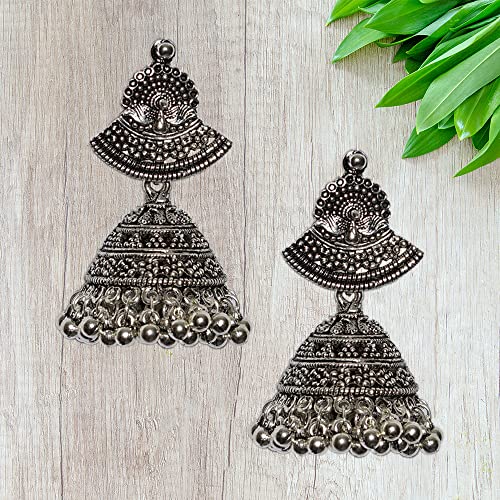 Forah - Traditional Silver Peacock Design Jhumki/Jhumka Earrings for Women and Girls 3 61DS3LS+gRL. SL500