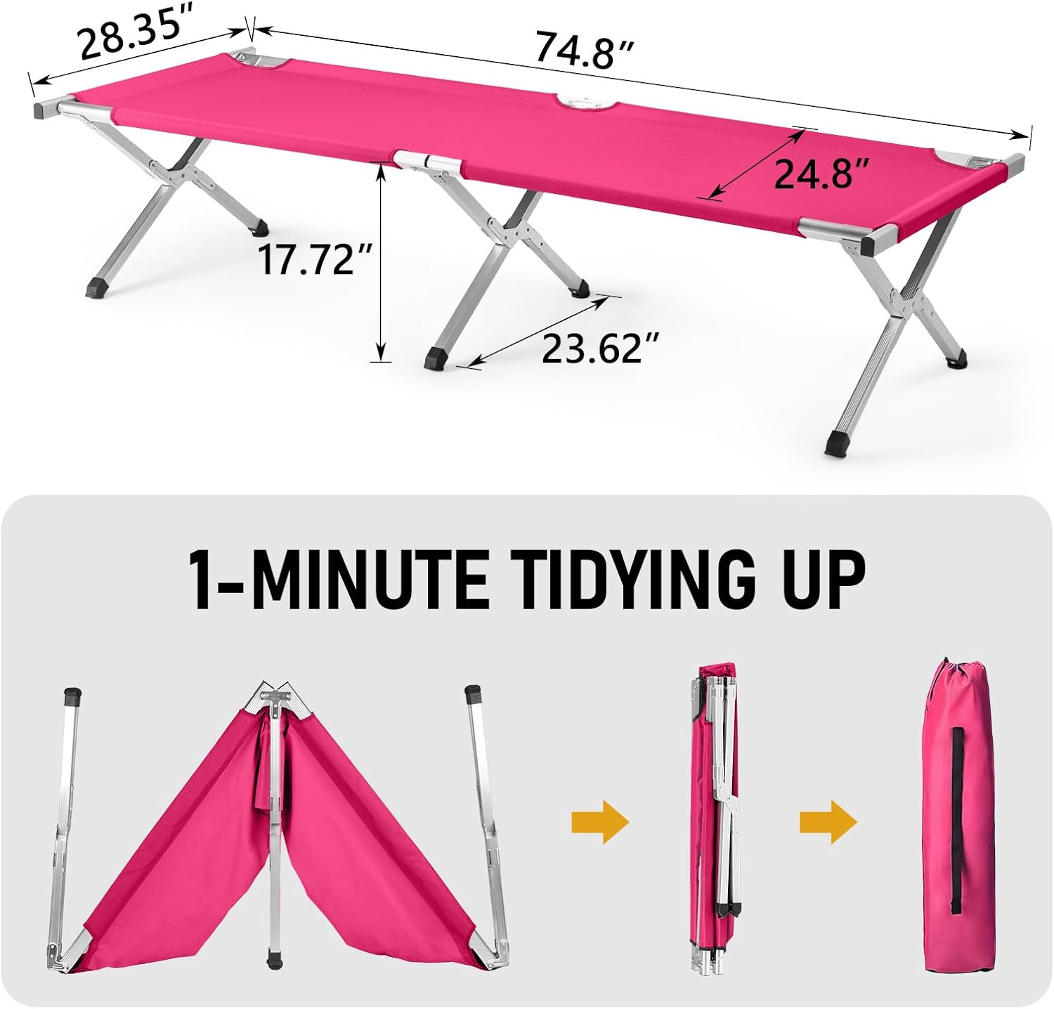 HOMSUPPLIE'S Folding Camping Cot,Outdoor Portable Camp Bed, Sleeping Cots with Carry Bag (Pink)