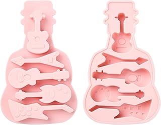 2 pcs Guitar Theme Silicone Fondant Molds Instrument Music Cartoon Molds for DIY Cake Chocolate Pudding Jelly Ice Candy Epoxy Resin Craft Decor