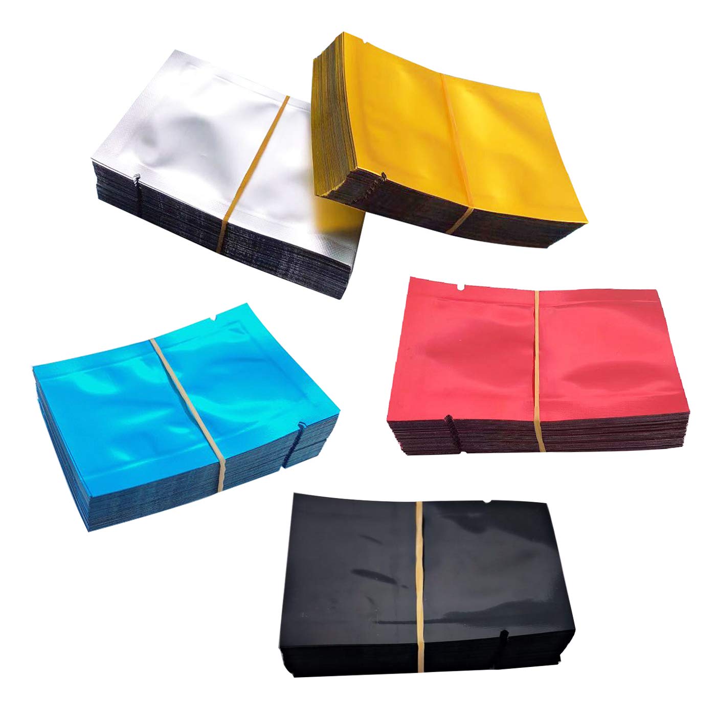 Markeny 500 Pack Aluminum Foil Bags, Matte Sample Pack Flat Open Top Resealable Tear Notch Aluminum Foil Mylar Bags, 5 x 7 cm/ 2x 2.7 inch, 5 Color