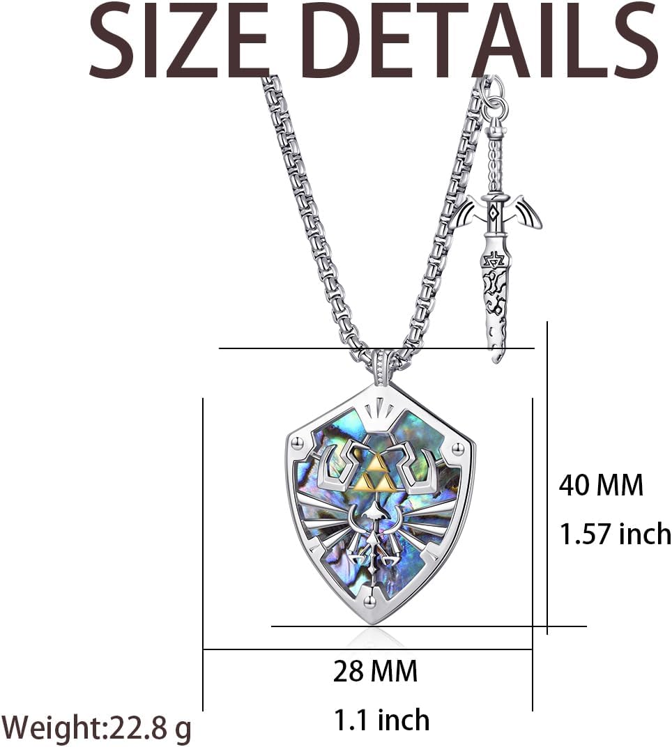Master Sword Necklace for Men Hylian Shield Triforce Pendant Game Jewelry Gifts for Men Women