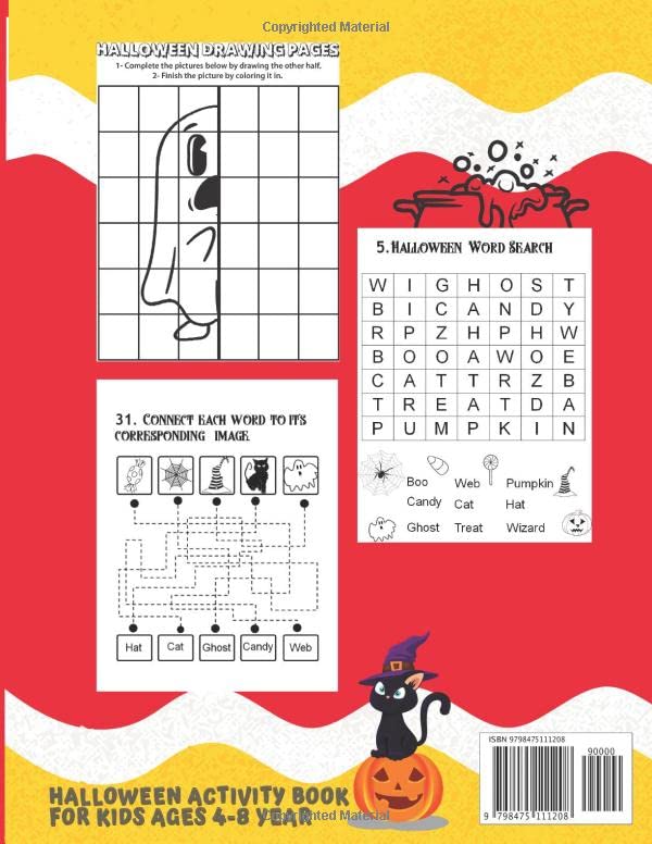 Halloween Activity Book for Kids Ages 4-8 year: A Fun Over 50 Activities I all ages 3-5, 4-6, 6- 8 I Kawaii Themed : Word Search, Dot to Dot, ... … & More ~ Gift for ... and Elementary School image 3