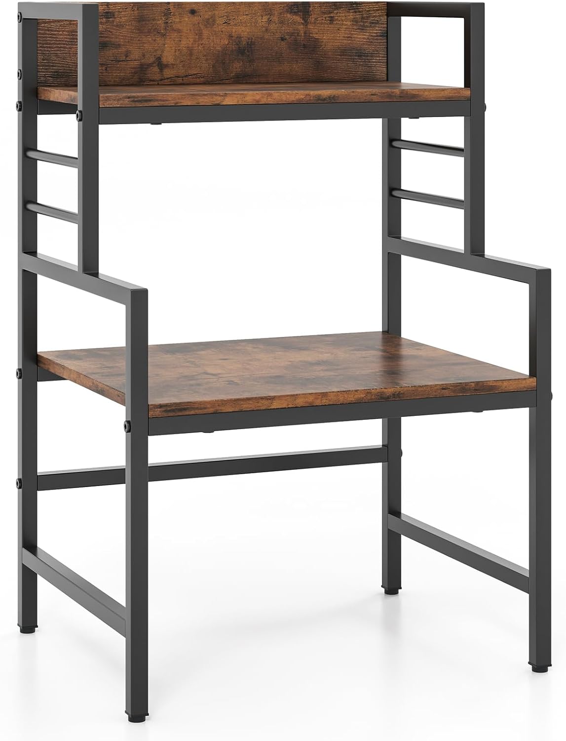 TANGZON 3-Tier Baker’s Rack, Industrial Microwave Oven Stand with 2 Anti-tipping Kits & Adjustable Foot Pads, Metal Frame Utility Kitchen Storage Shelves Organiser for Dining Living Room