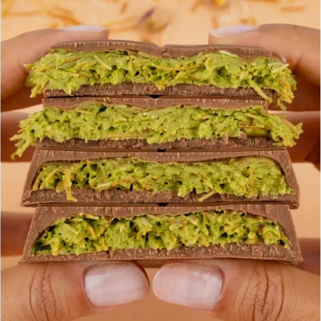 Dubai Chocolate 100 g, con chocolate, pistacho y kadaif y muchas otras variedades, pistacho, adhesivo de Heartforcards®