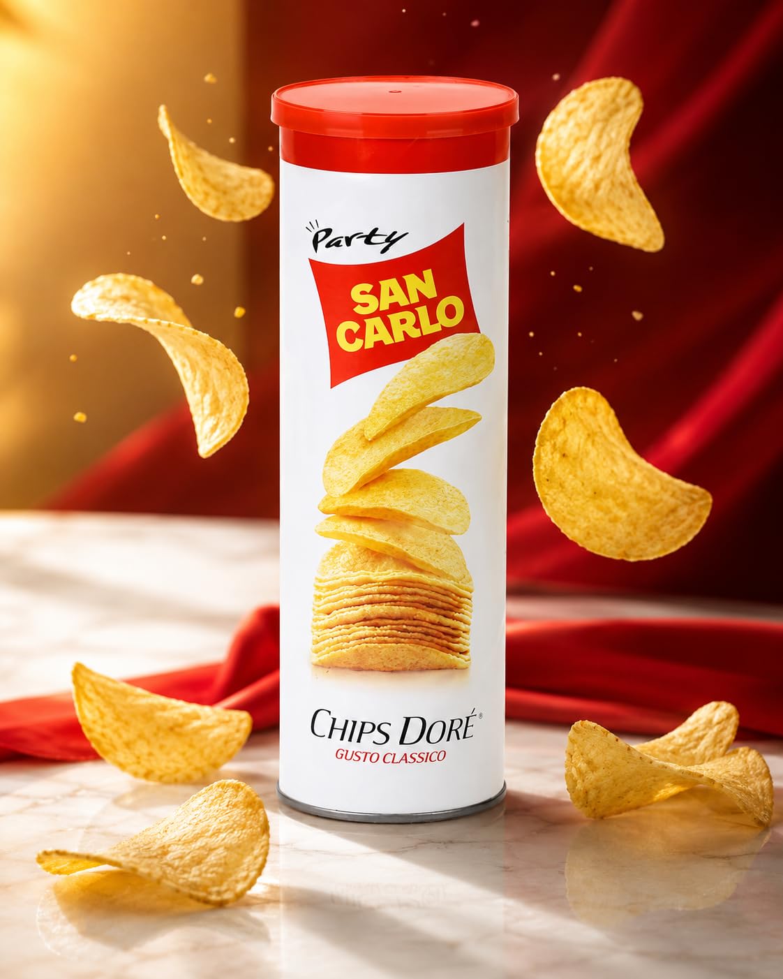 8X San Carlo Chips Doré Classico 100 g – Cialde di Patata Dorate, Ondulate e Croccanti – Snack Salato in Barattolo – Ideali per Aperitivo, Pausa, Viaggio e Serate in Compagnia