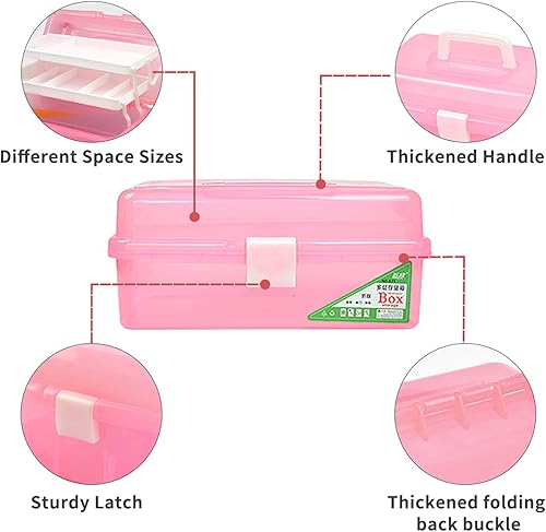 Miniatura 4 de Zhousensen Caja de almacenamiento transparente de tres capas de 13 pulgadas, organizador de manualidades, caja de herramientas plegable con asa,