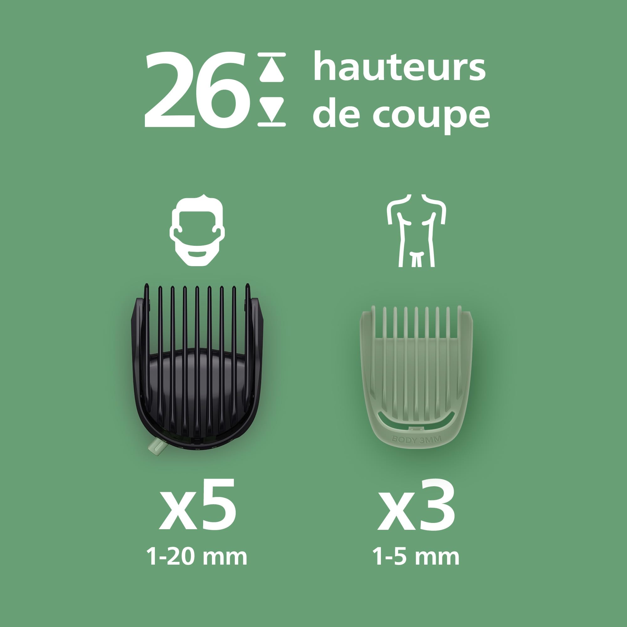 Philips Multigroom série 7000 Tondeuse tout-en-un 17 accessoires – tondeuse pour barbe, cheveux et corps, lames en métal auto-affûtées, 26 hauteurs de coupe (0,5-20 mm), modèle MG7961/15