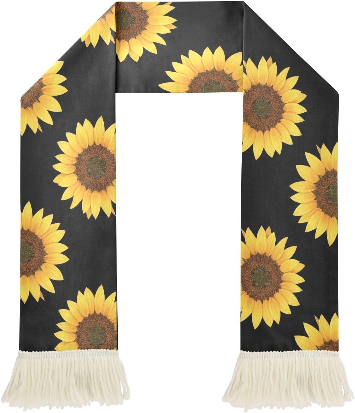 CHIFIGNO Yellow Sunflower Black Sports Fan Scarf for Sweat, Quick Dry Polyester Soccer Scarf with Fringe for Games