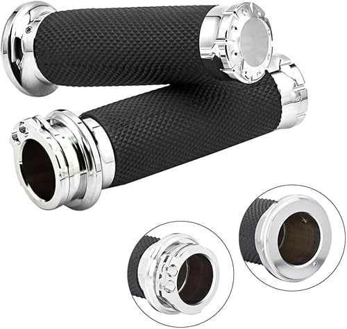 Benlari Chrome 1 Inch Motorcycle Hand Grips Handlebar Grips Cable Throttle Compatible for Harley Davidson Sportster Touring Dyna Softail Street Glide 883 1200