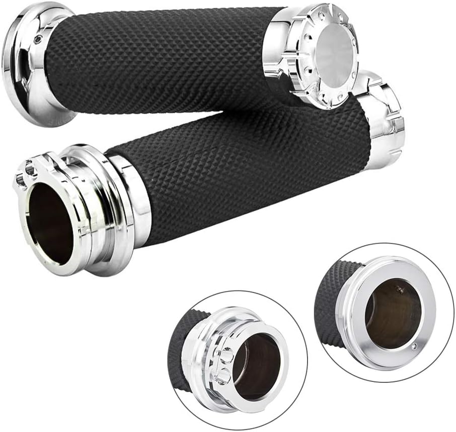 BenlariChrome 1 Inch Motorcycle Hand Grips Handlebar Grips Cable Throttle Compatible for Harley Davidson Sportster Touring Dyna Softail Street Glide 883 1200