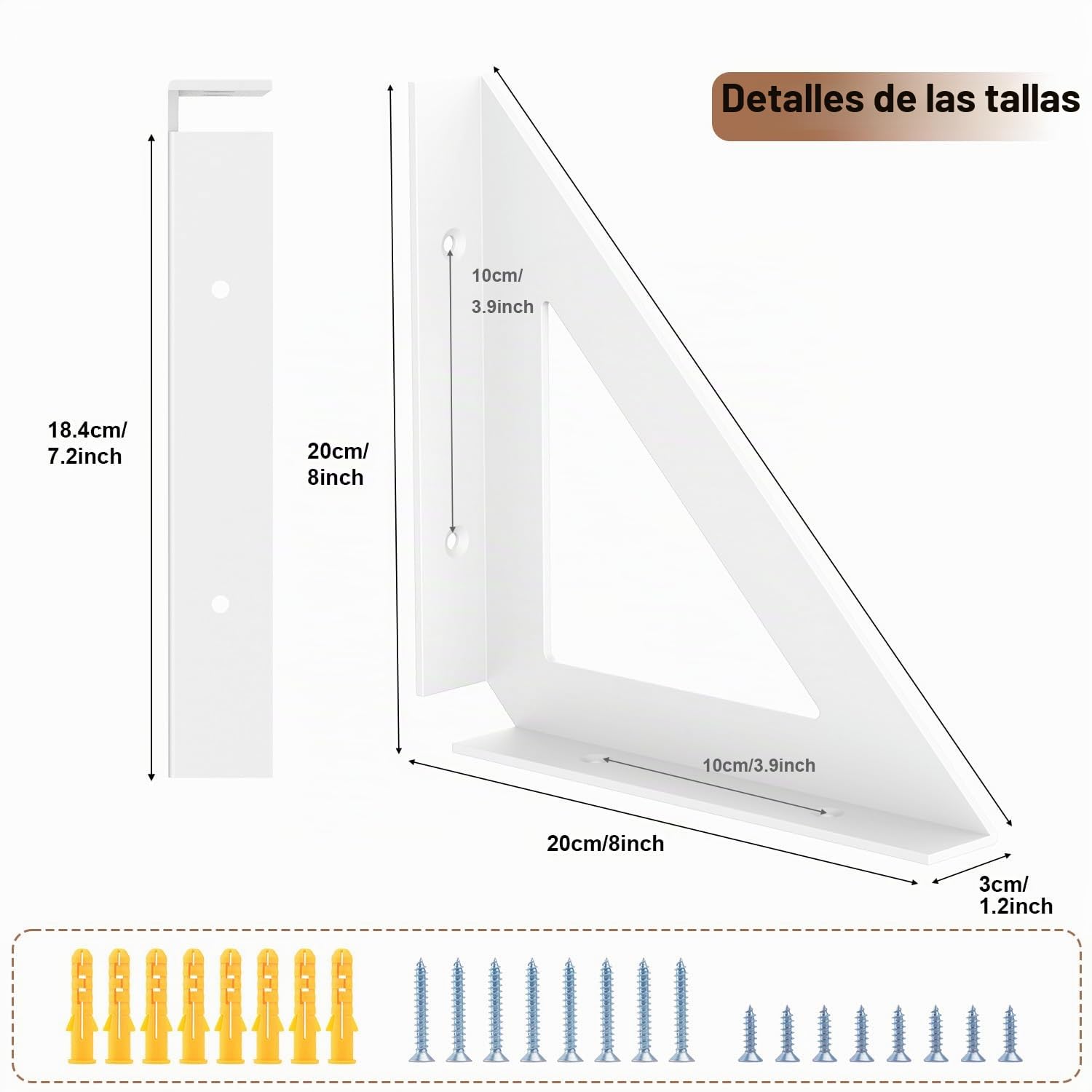 Soportes de estantería de 20 cm, 4 unidades, capacidad de carga de hasta 70 kg, para montaje en pared, para taller, garaje y oficina en casa