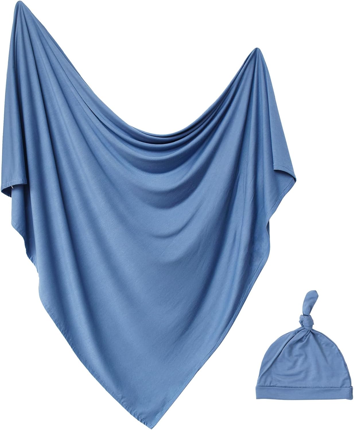 Newborn Swaddle Blanket with Hat Set Baby Swaddle Set Hospital Receiving Blankets for Girls Boys(Steel Blue,35"*35")