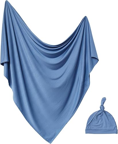 Miniatura 21 de Conjunto de manta para recién nacido con sombrero, conjunto de manta para bebé, manta de recepción de hospital para niñas y niños (azul bebé) Azul