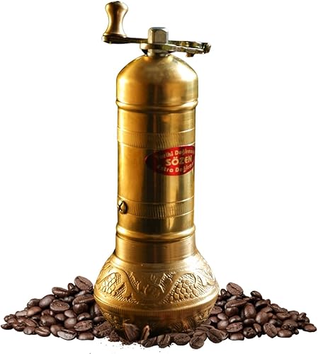 Sozen - Molinillo de café manual de latón de 6.4 pulgadas, molinillo de manivela para café turco, prensa francesa, expreso, campamento y uso