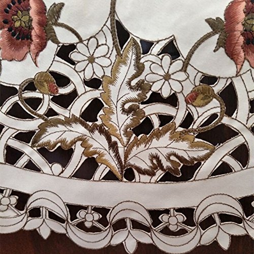 Ustide Cut Work Embroidery Flower Table Runner Red Roses Design Table Overlays Durable Polyester Table Cloths , 23"X47" , Rectangle, Beige #TOP5