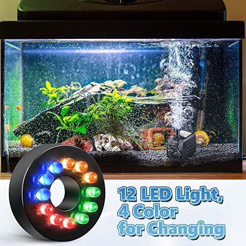 Image of 2Pack 220GPH Small Fountain Pump with Light, 15W Fountain Pump for Aquarium