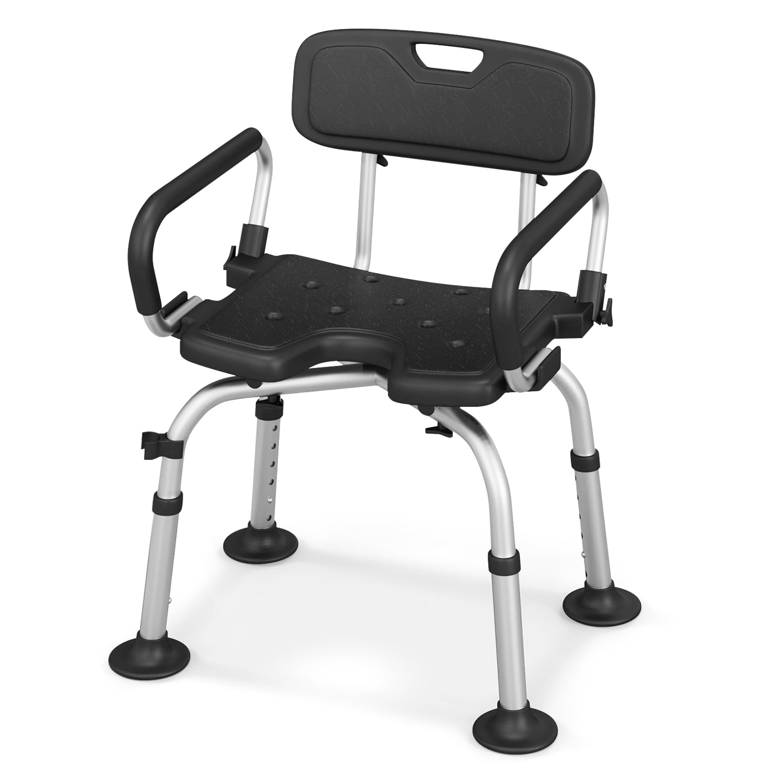 CASART Shower Chair, Height Adjustable Bath Stool with Removable Back and Arms, Non-Slip Bathroom Seat for Seniors, Elderly and Disabled (Black)