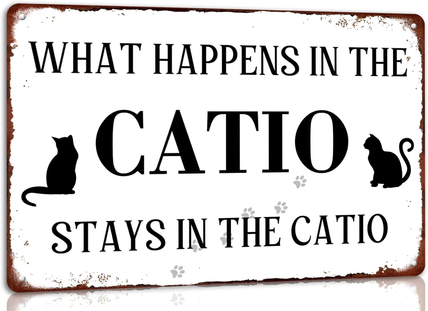Anceky Cat Lover Sign What Happens in the Catio Stays in the Catio Metal Tin Sign for Home Farmhouse Wall Decor Vintage Poster Funny Cat House Sign 12x16 Inch
