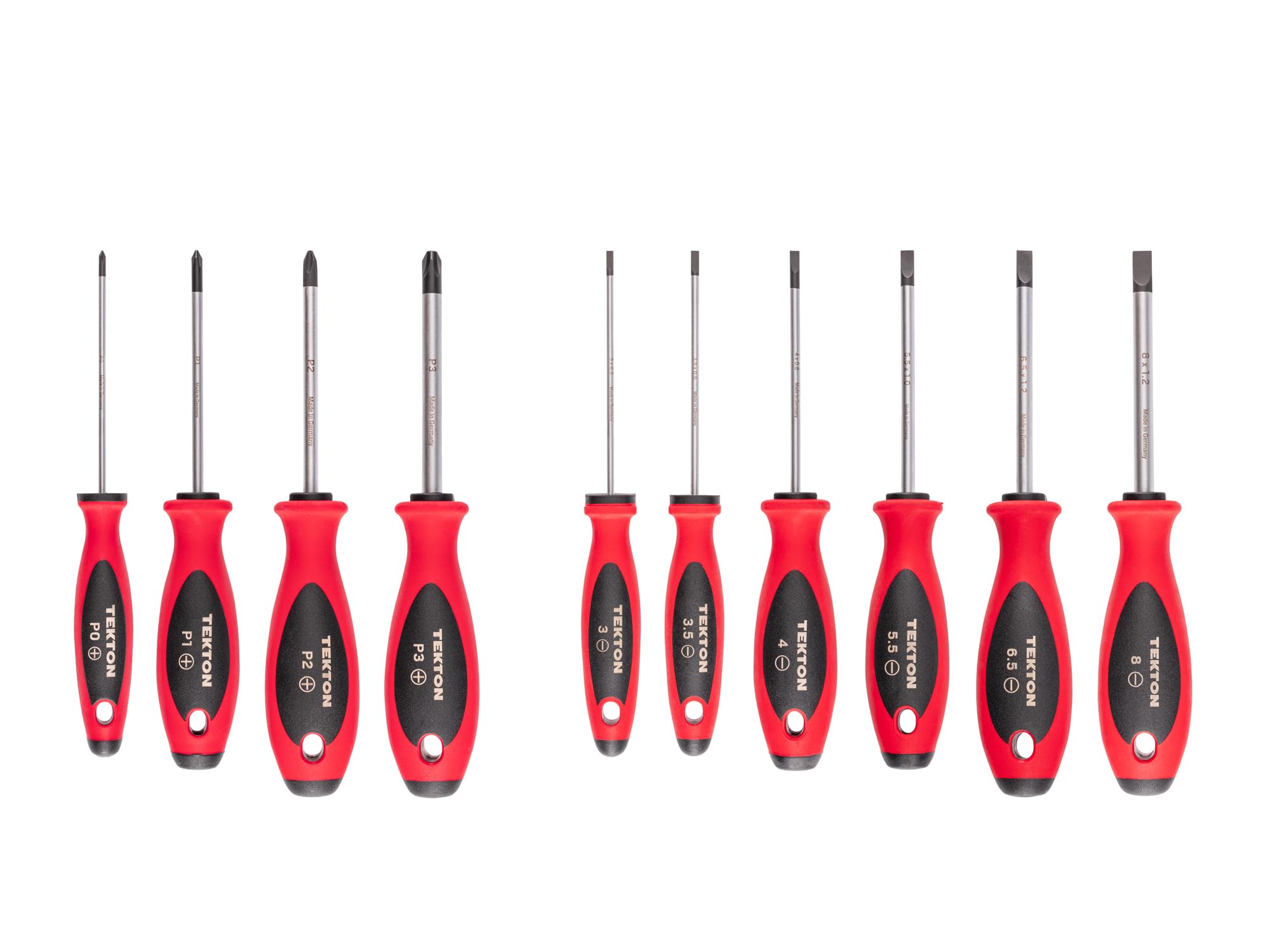 TEKTON Phillips and Slotted Screwdriver Set - 4 Inch Shanks, 10-Piece (#0-#3, 3-8 mm) | DWZ90006