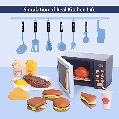 Miniatura 4 de Juguete de microondas para niños con luz y sonido, aparatos de cocina de juguete realistas, accesorios de cocina de juego y comida de juego para