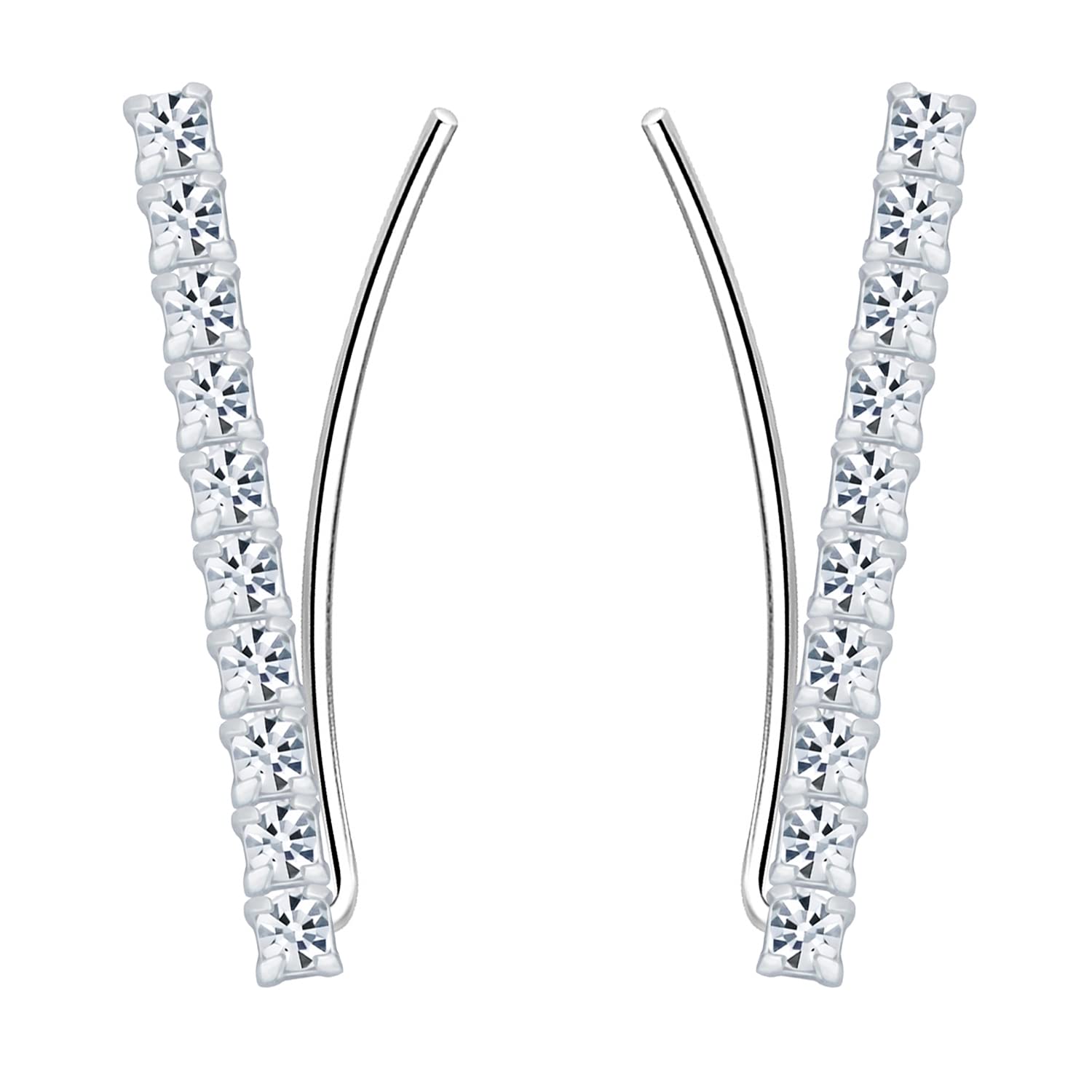 Damen Ohrklemme 925 Silber Gerade mit Zirkonia Glitzer Strass Steinen Ear Cuff Ohrringe Ohrstecker Ohrmanschette Ohr Kletterer Lang