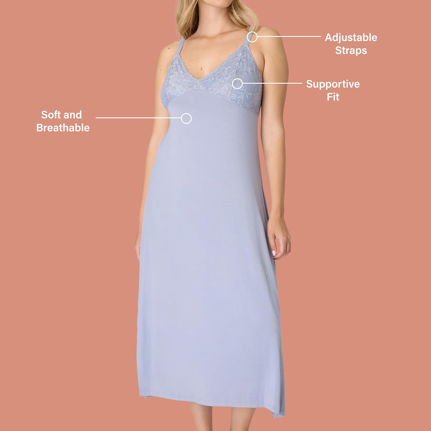 Bali womens Nightgown, Breathe Lace-trim Nightgowns for Women With Adjustable Straps, Breathable Sleepwear Gown - Image 4