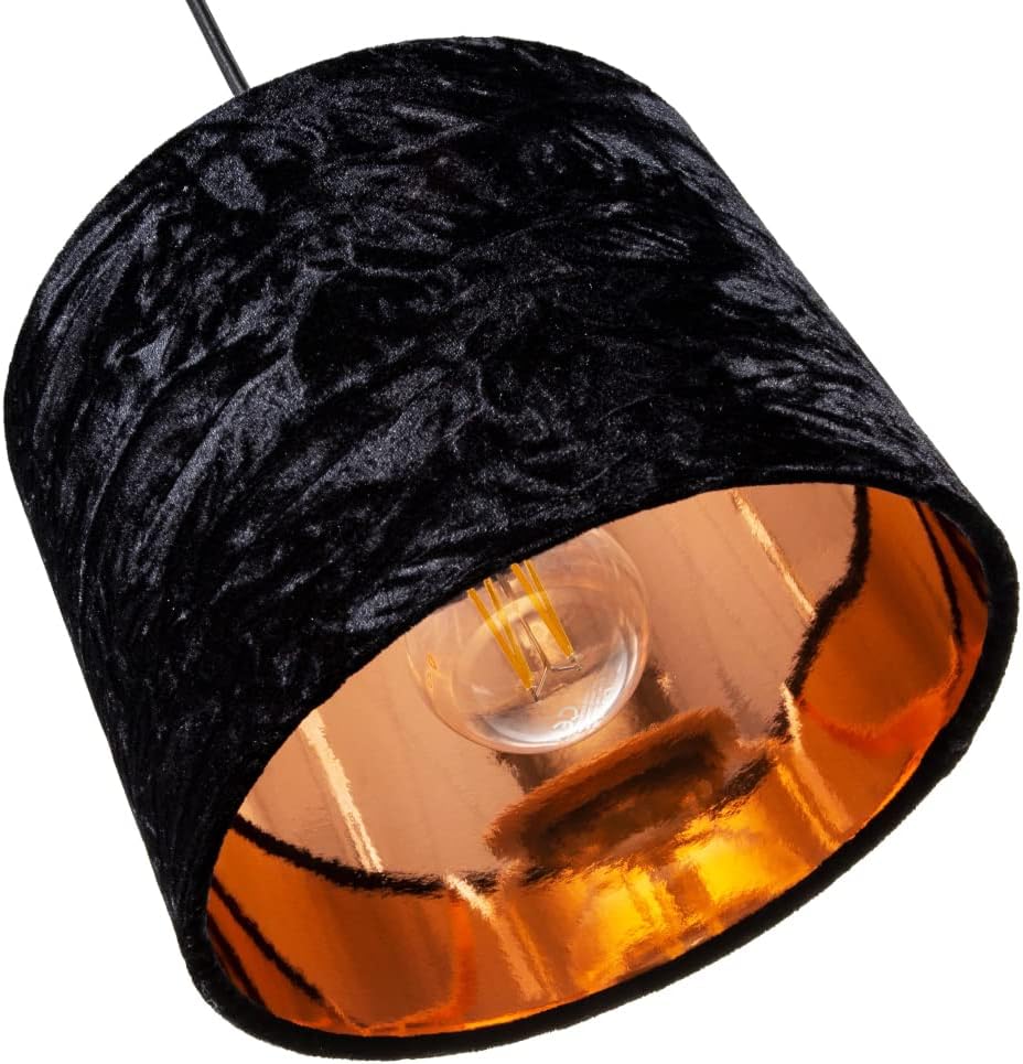 Modern and On-Trend Vivid Black Crushed Velvet Fabric 8" Table or Pendant Circular Drum Lampshade with Shiny Copper Inner - Image 5