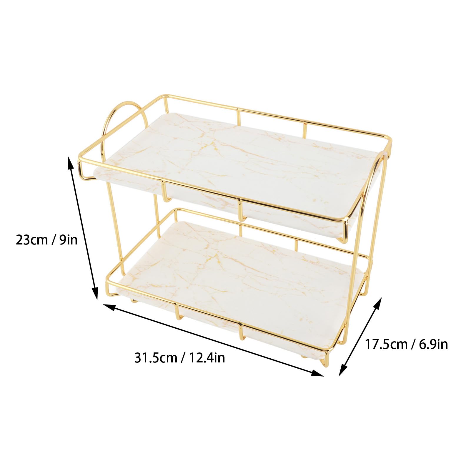 Asixxsix Organizador de baño, Bandeja de tocador Multiusos de 2 Niveles con Revestimiento Dorado para lociones, Maquillaje, cosméticos, perfumes, detergente y Especias, Dorado (L)