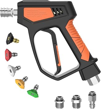 Pressure Washer Gun, 5000 PSI / 10.5 GPM with 3/8" Swivel Plug & M22-14mm/15mm Fittings, 5 Nozzle Tips, Suitable for Most Pressure Washers