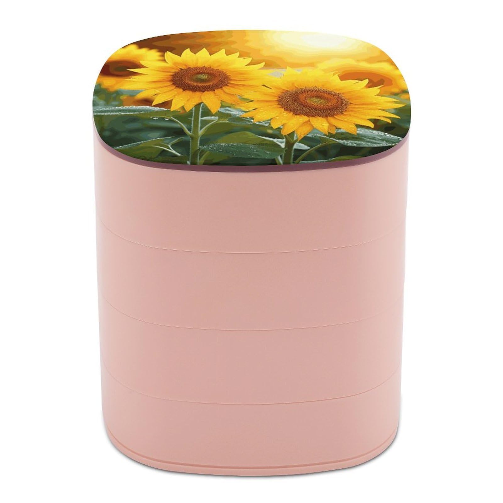 FekiLoot Sunflower Flowers Jewelry Box 4-Layers Rotatable Jewelry Organizer Storage Box with Mirror Cute Travel Jewelry Case Portable Earring Holder Organizer for Ring Necklace Bracelet