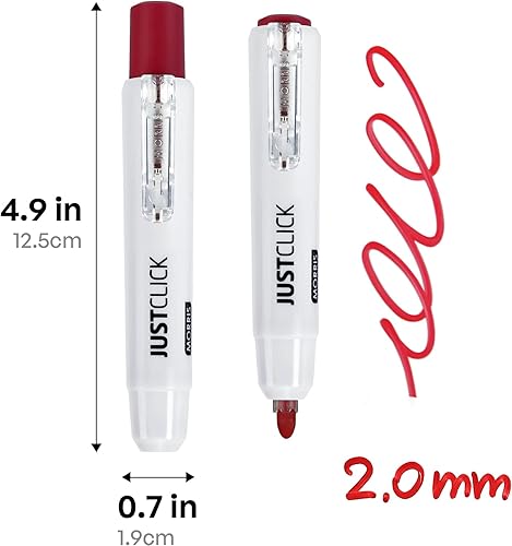 Miniatura 2 de carrotez Marcadores retráctiles de borrado en seco, marcadores de pizarra blanca de bajo olor, punta de bala, barril grueso, 12 unidades, rojo