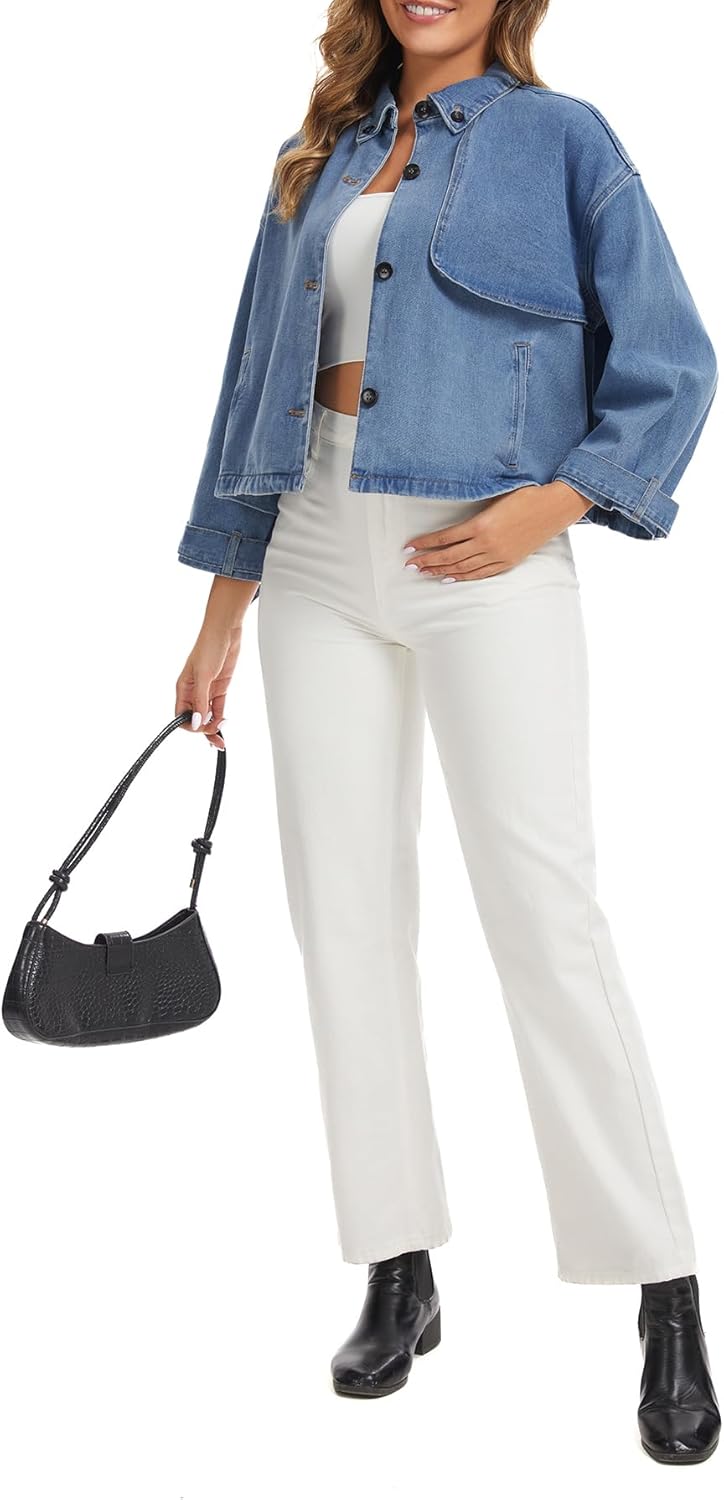 Kedera Women Denim Jacket Trench Coat Casual Button Down Long Sleeve Trendy Jean Coats with Pockets - Image 6