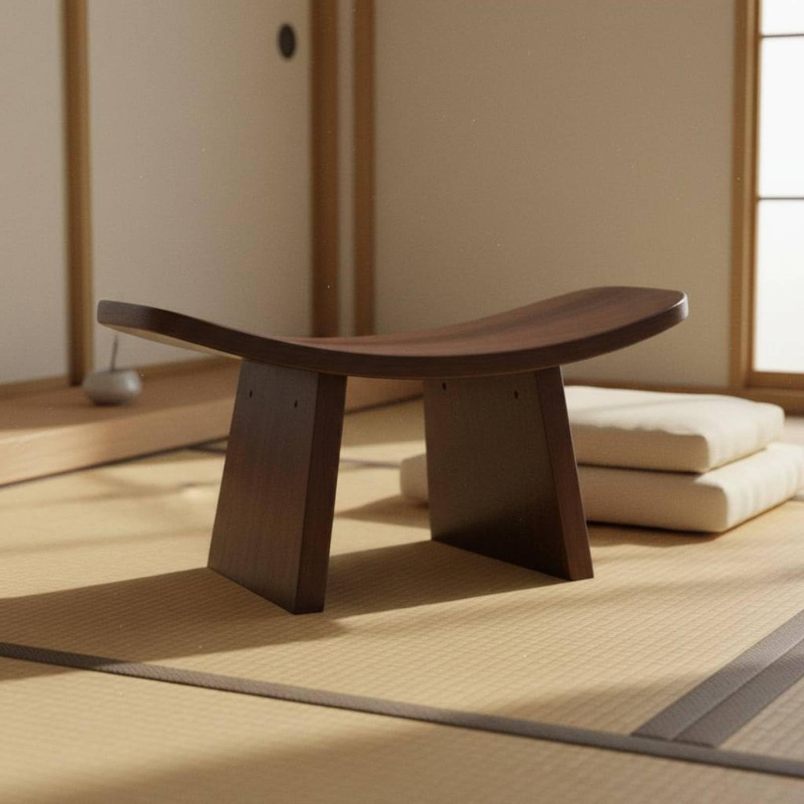 Milageto Banco de Meditación Sólido Asiento Ergonómico para Alineación Correcta Estructura Desmontable Fácil de Soporte Firme para Sesiones, Madera Natural, M+Hebilla