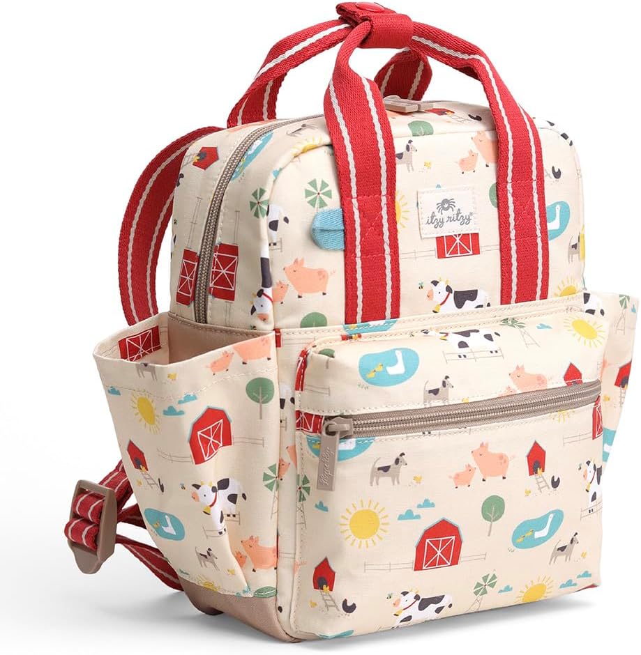 Itzy Ritzy Toddler Backpack - Daycare Bag - Features Adjustable Shoulder Straps, 2 Side Pockets & Spacious Interior with Wipeable Fabric Lining & Name Label, Farm Backpack - Image 8