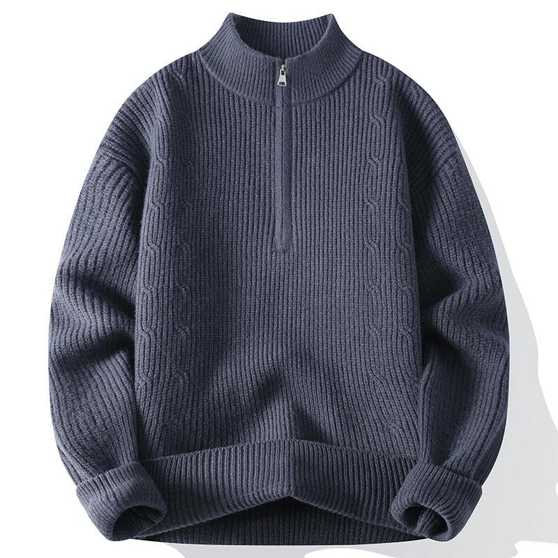 Pull homme manches longues chaud hiver col zippé coupe décontractée