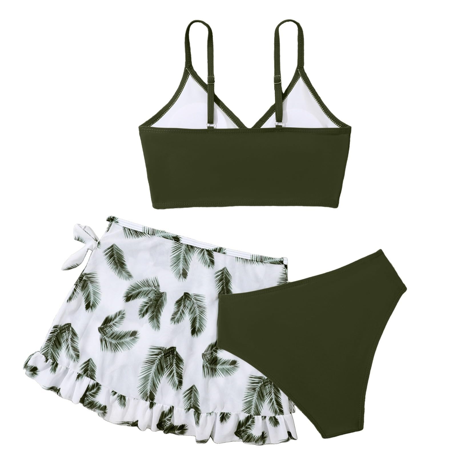 3 Stück Badeanzug Mädchen Bademode Set Mit Einfarbig Bikini Tops Rüschen Blumenmuster Rock Triangel Slips Badeanzug Jugendliche Kinder Sportlich Arena Dünne Schultergurt Badeanzug