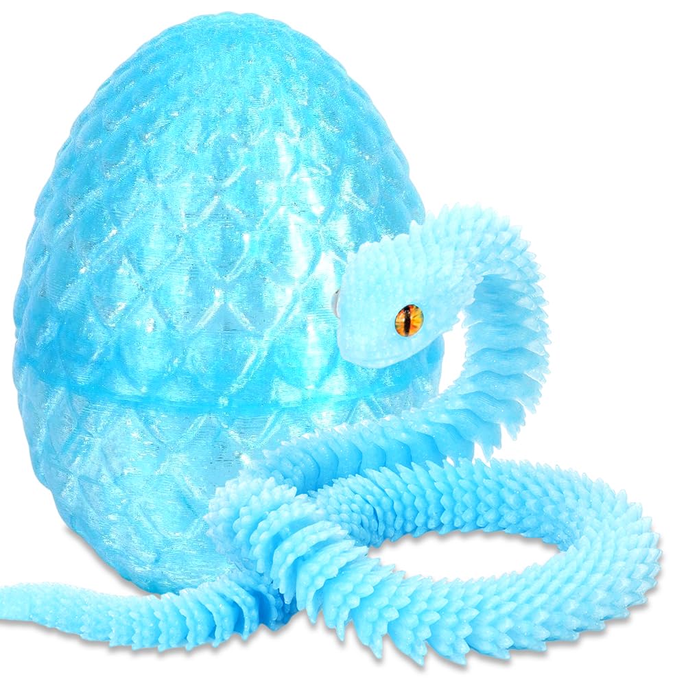 HATFRYF 3D Printed Snake in Egg, Easter 3D Printed Dragon Egg Snake Eggs, Articular Mobility Toys for Adults and Kids, for Home and Office Decoration(Crystal Blue) — image 1