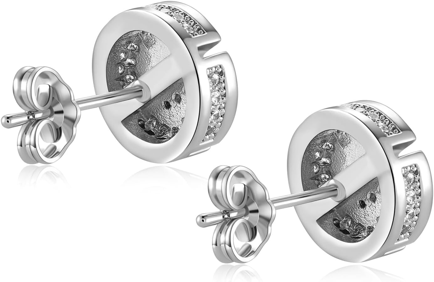 14k Gold Plated Round Circle Mens Inlaid Cubic Zirconia Earrings Hip Hop Iced Out Push Back CZ Stud Earrings for Men - Image 3