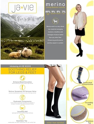 Miniatura 6 de ja vie JAVIE - Calcetines de compresión graduados de 80% lana merino extra cómodos para mujeres y hombres (15-20 mmHg)