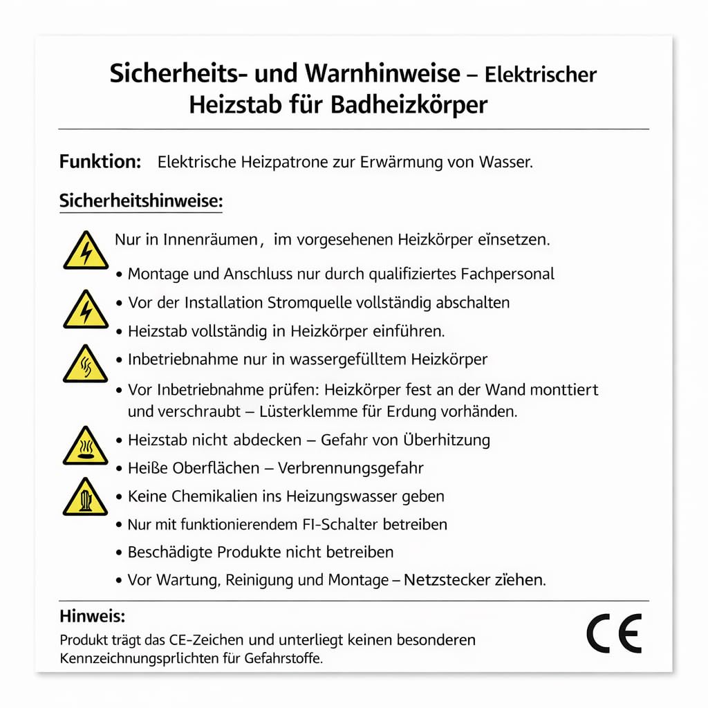Heizstab mit digitalem Thermostat für Badheizkörper mit Wochenprogramm elektrisch Elektro 1200 Watt