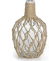 MDLUU Rustic Glass Jug Vase with Twine Rope Net - 10" Tall Farmhouse Flower Bottle for Coastal Beach Decor