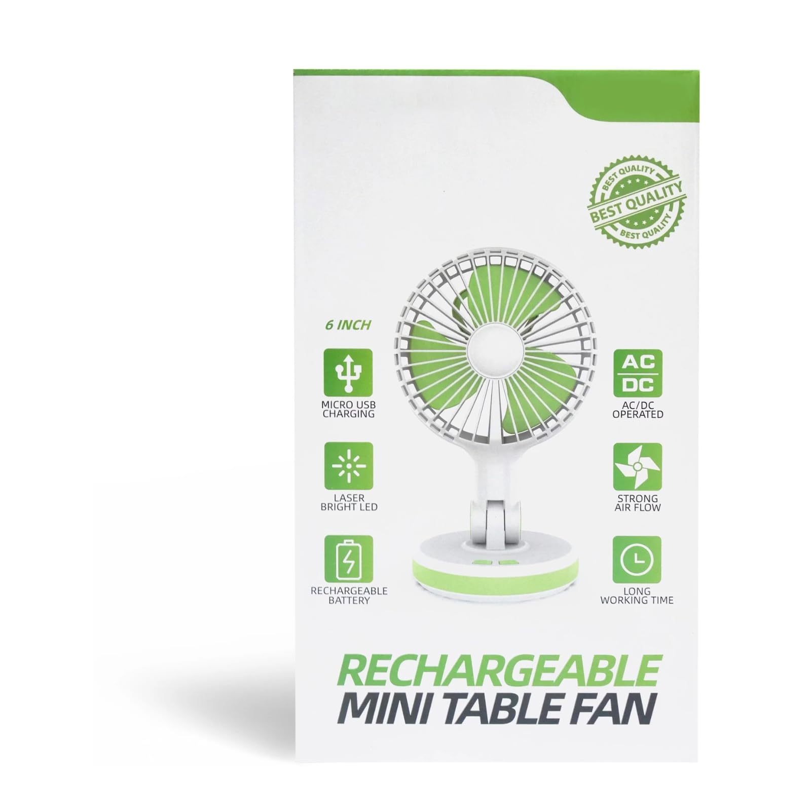 Care 4 Rechargeable 6-Inch Table Fan β Strong Airflow, Laser Bright Light, 3-Speed, 190mm 3-Blade Design 3