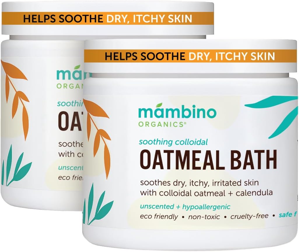 Mambino Organics Soothing Colloidal Oatmeal Bath Soak Powder, for Newborn, Kids, Moms with Dry, Sensitive Skin, Unscented Body Wash with Calendula for Baby Bath, Vegan, Non-GMO, 2-Pack
