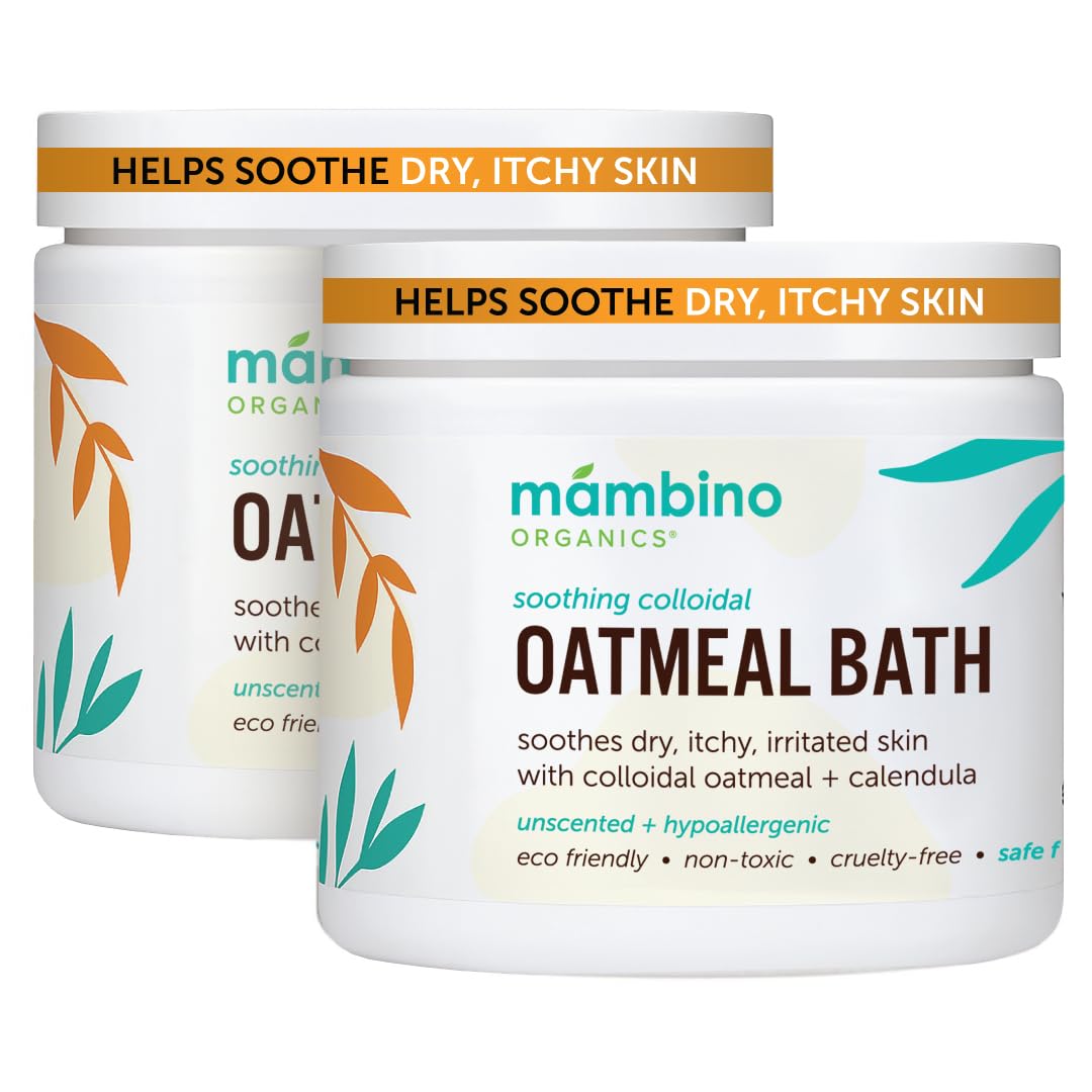 Mambino Organics Soothing Colloidal Oatmeal Bath Soak Powder, for Newborn, Kids, Moms with Dry, Sensitive Skin, Unscented Body Wash with Calendula for Baby Bath, Vegan, Non-GMO, 2-Pack