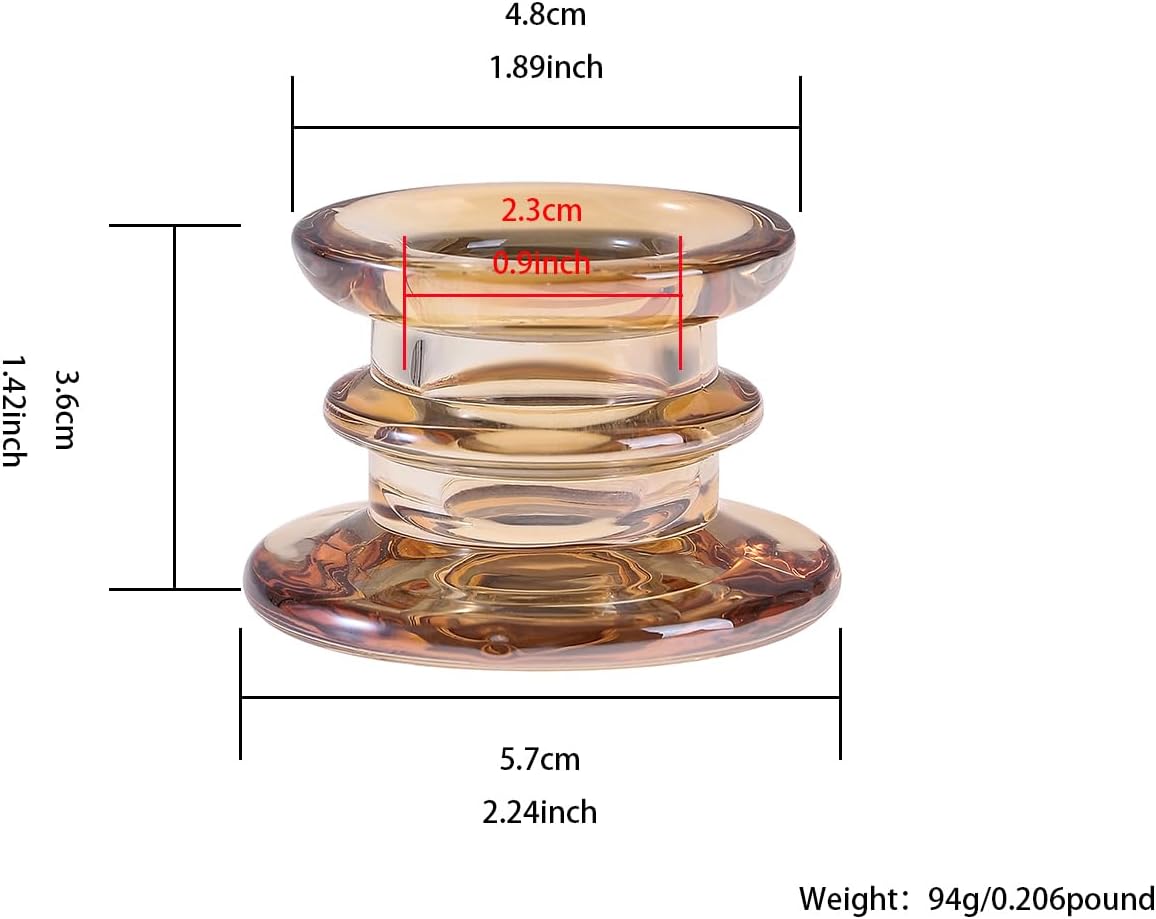 Glass Candle Sticks Holder Decor Clear Short Small Candlestick Holders Modern for Table Centerpiece Wedding Christmas Dinner Party (WZ-1-Amber-6pcs)