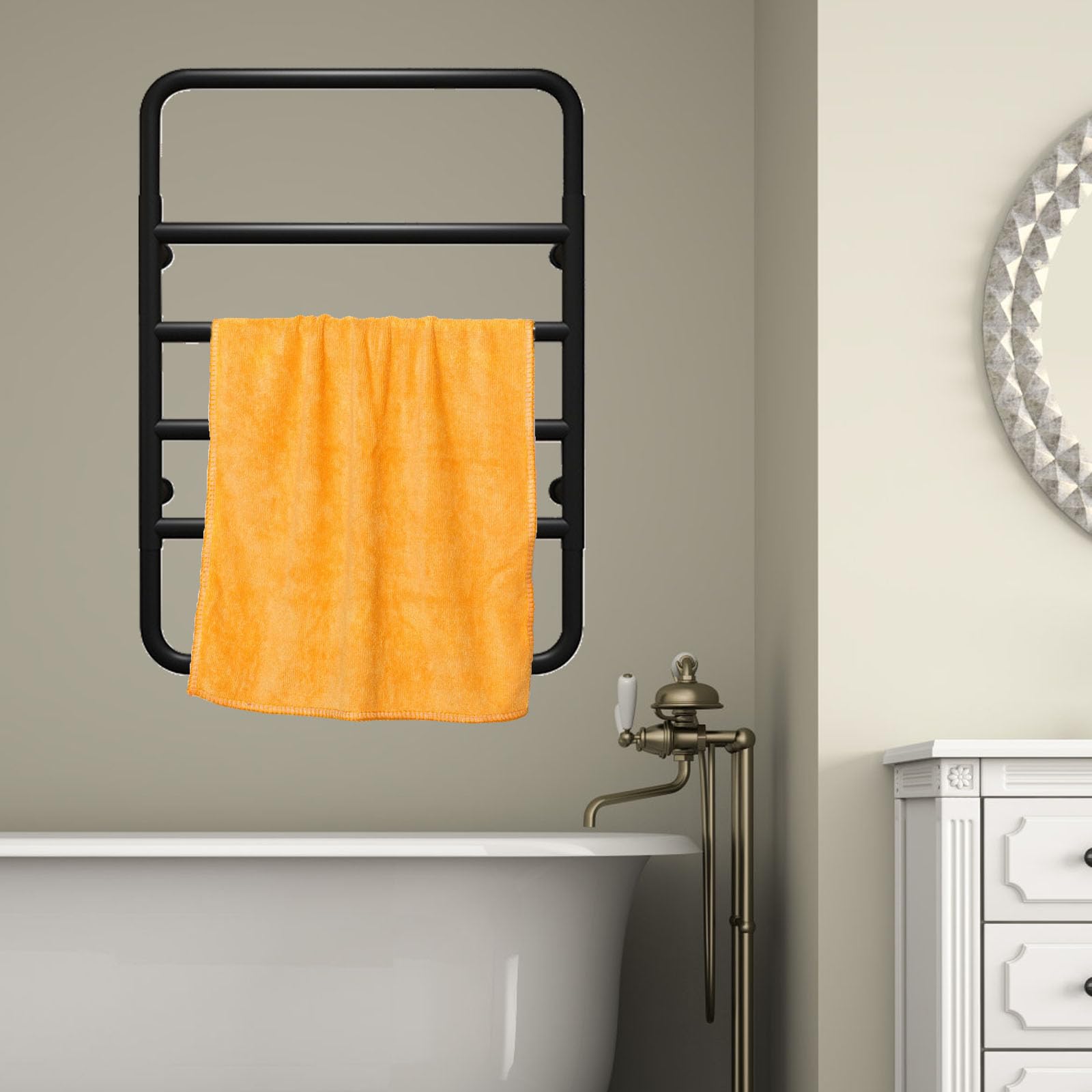 Scaldasalviette da Parete in Acciaio Inox con Riscaldamento rapido cablato Nero - Ideale per Asciugamani, Accappatoi e Coperte - Asciugatura Rapida e Design Moderno，Black Hard Wired