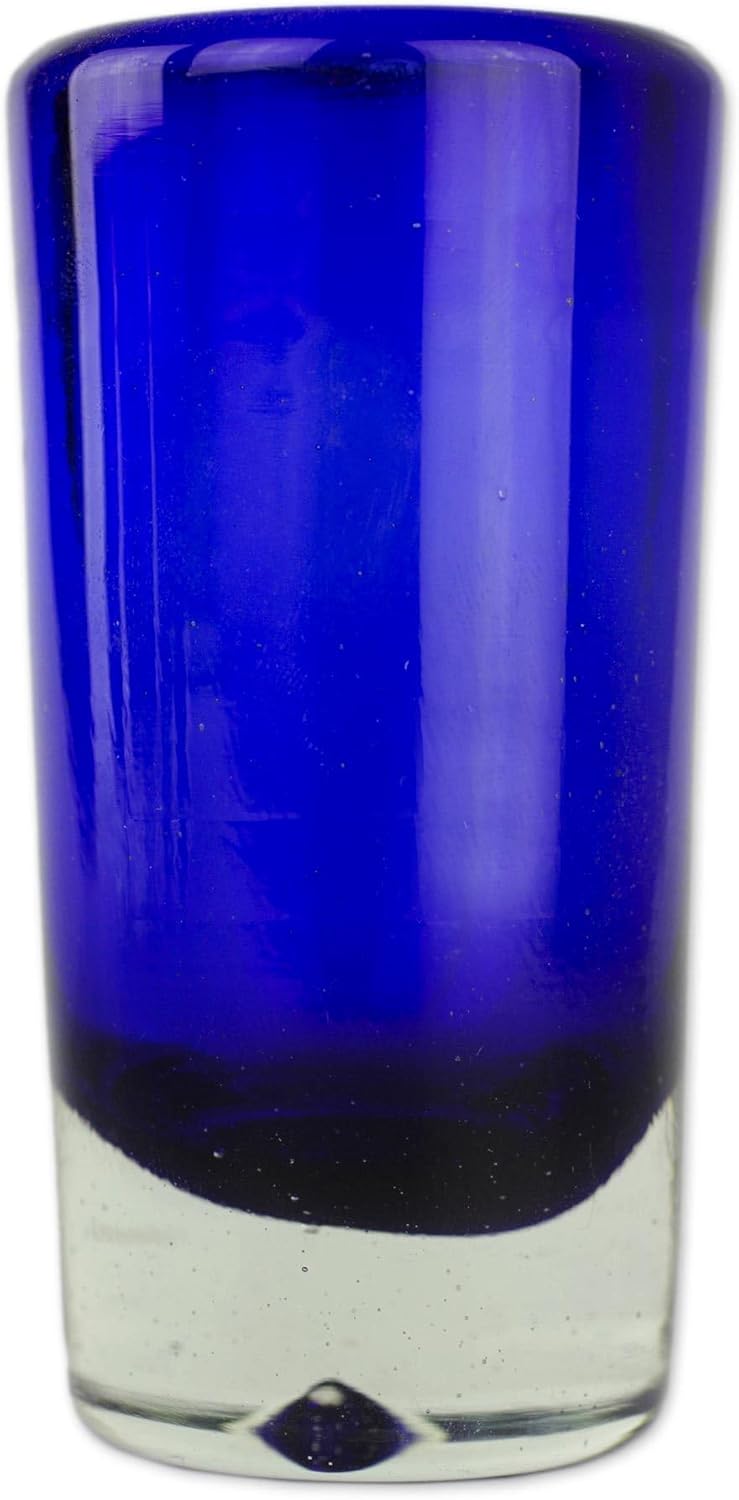 NOVICA Artisan Crafted Hand Blown Blue Recycled Glass Shot Glasses, 2 Oz, 'Pure Cobalt' (Set Of 6)